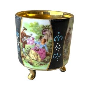 Lefton China 3 Footed Demitasse Tea Cup w/ Rococo Courting Scene Hand Painted
